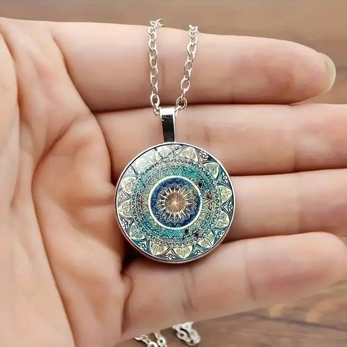 Collar vintage redondo de mandala azul 
