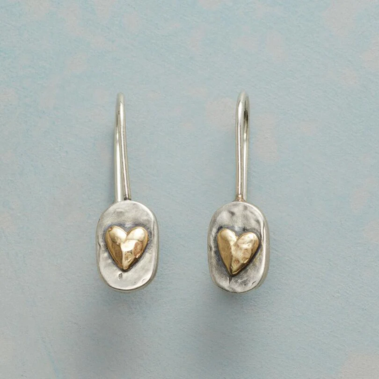 Pendientes vintage de corazón de oro con plata 