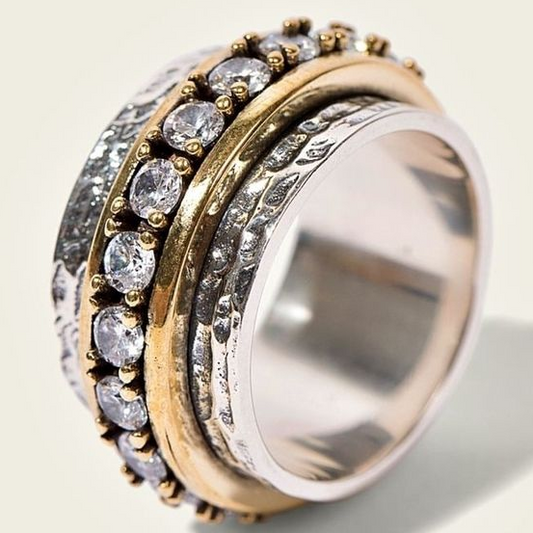 Anillo vintage de oro y plata con circonitas 