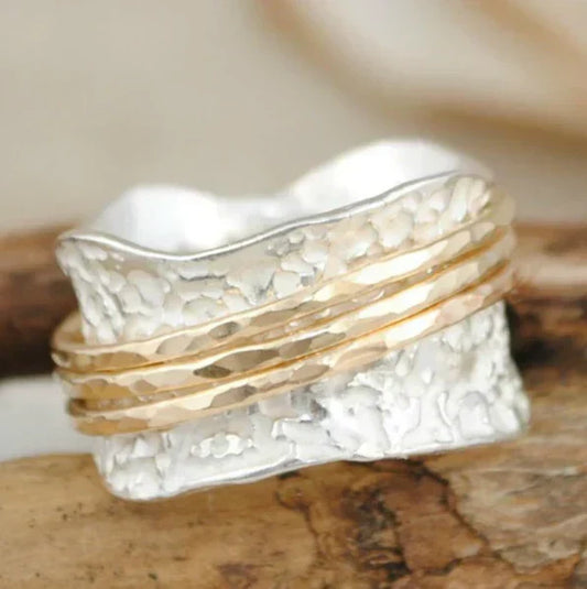 Anillo giratorio fino vintage en oro y plata 