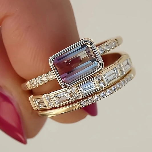 Juego de anillos de cristal brillante 