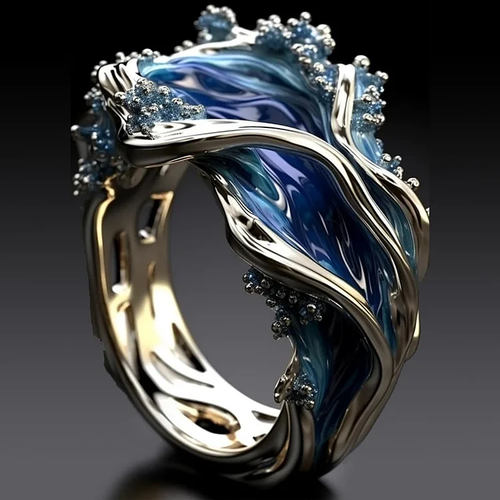 Anillo dorado vintage ondulado con forma de océano