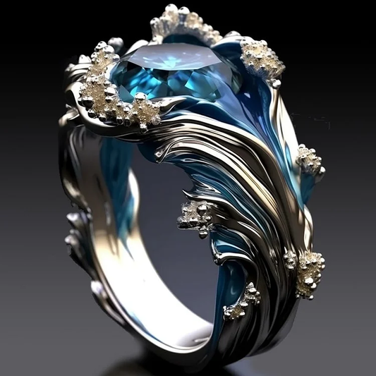 Anillo vintage de cristal ondulado oceánico