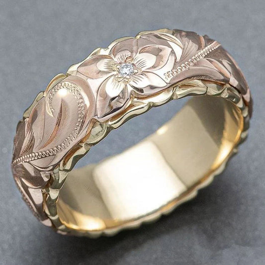 Anillo de oro vintage con flor de rosa 
