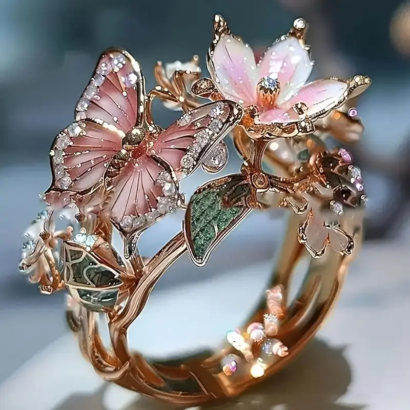 Anillo de circonita en forma de mariposa con brillo natural