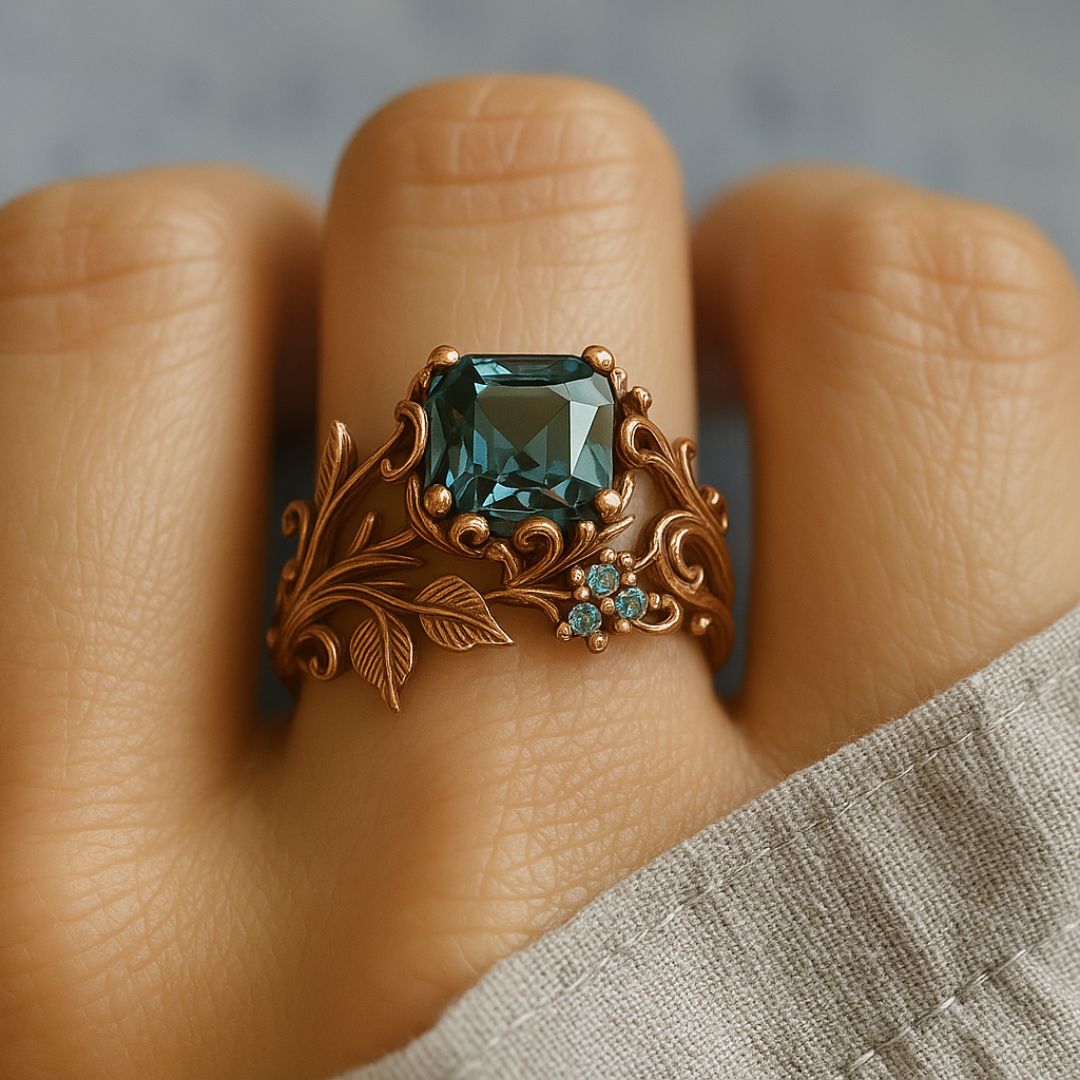 Anillo de cristal verde natural