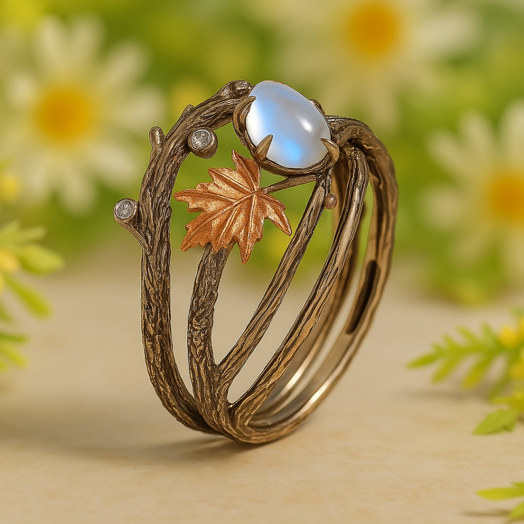 Anillo de piedra lunar natural