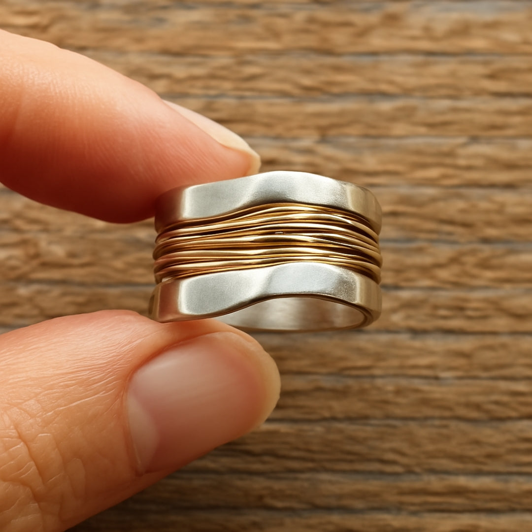 Anillo de plata con hilos dorados