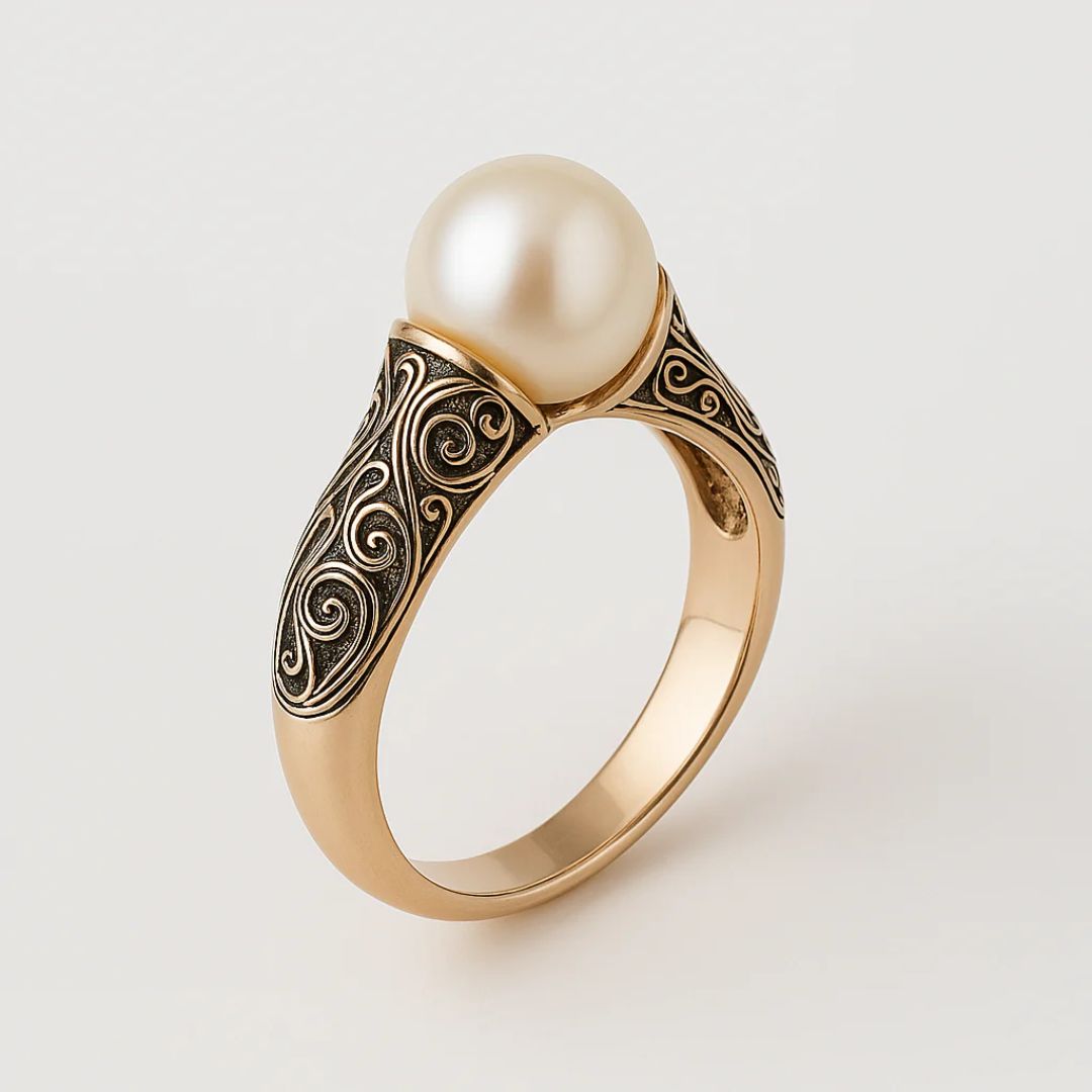 Anillo dorado con perla vintage