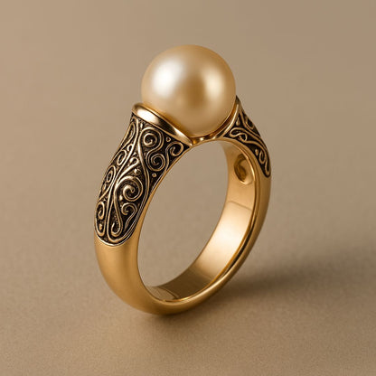 Anillo dorado con perla vintage