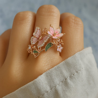 Anillo de circonita con mariposa brillante natural