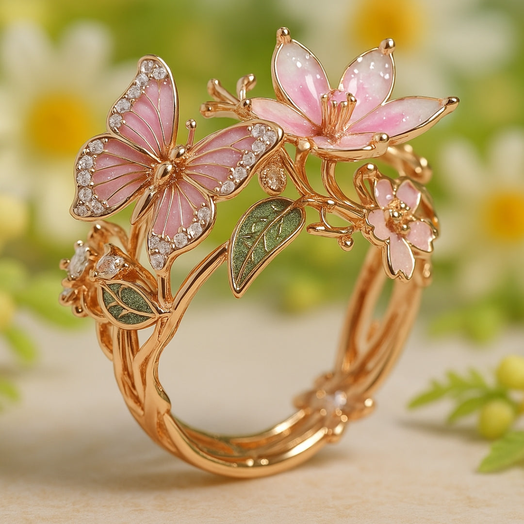 Anillo de circonita con mariposa brillante natural
