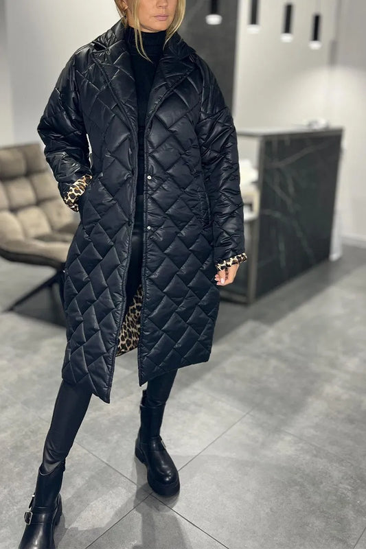 Ava – Abrigo acolchado reversible con forro de estampado de leopardo