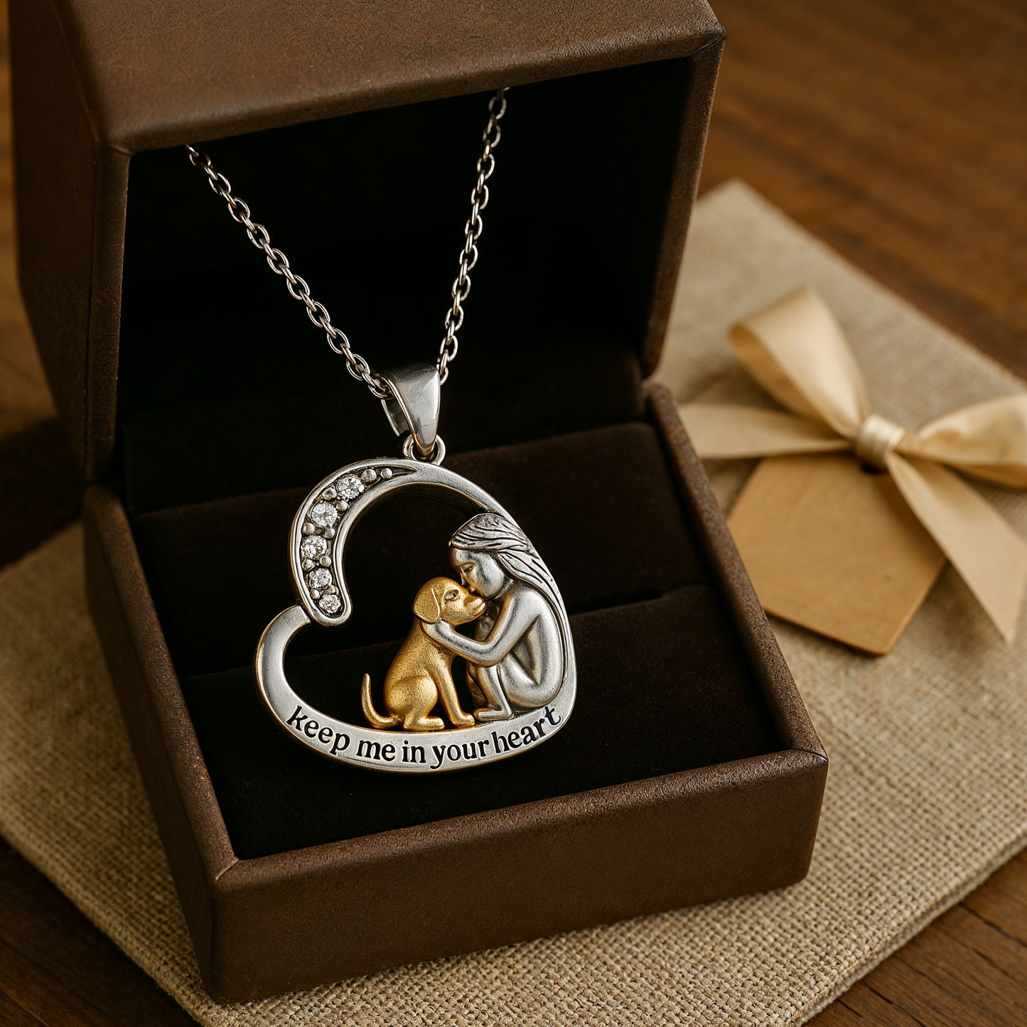 Collar de corazón de plata con perro y circonitas - Laura Jewelry