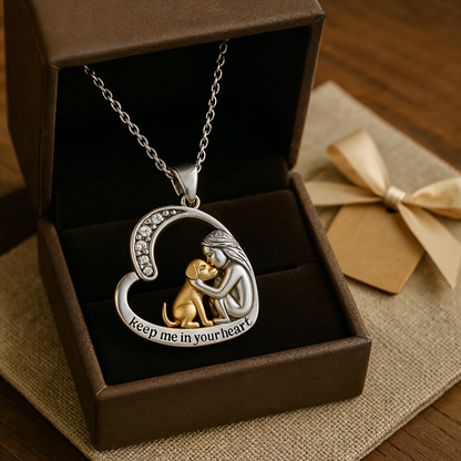 Collar de corazón de plata con perro y circonitas - Laura Jewelry