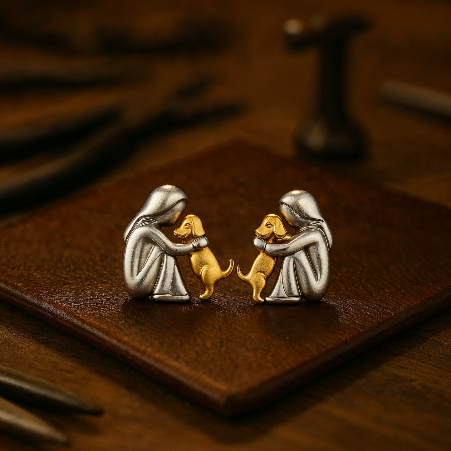 Pendientes de abrazo bicolor de plata y oro