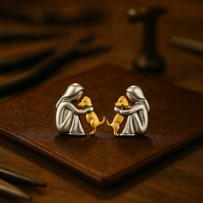 Pendientes de abrazo bicolor de plata y oro
