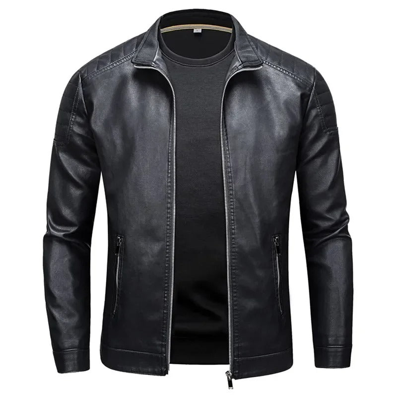 Chaqueta de cuero con cuello alto Luca