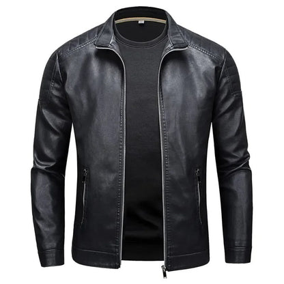 Chaqueta de cuero con cuello alto Luca