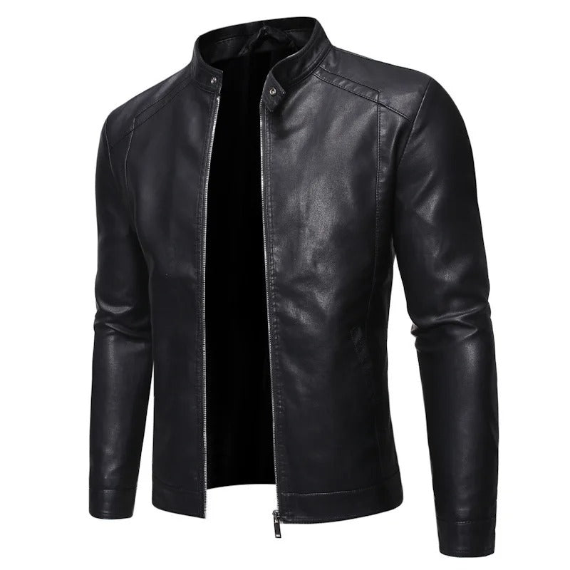 Chaqueta de cuero con cuello alto