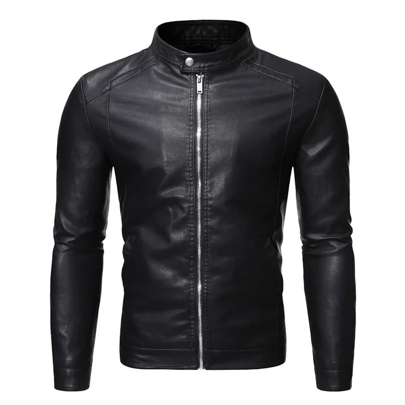 Chaqueta de cuero con cuello alto
