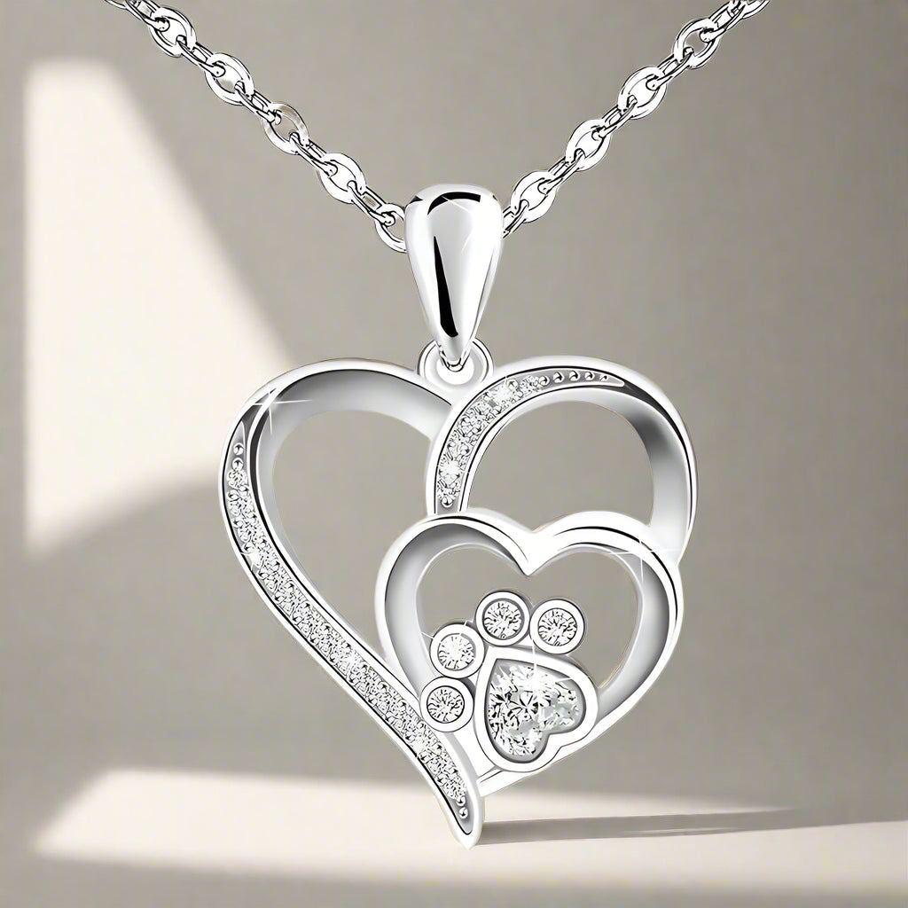 Collar de Plata de Ley con Pata y Corazón con Circonitas