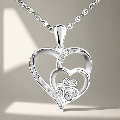 Collar de Plata de Ley con Pata y Corazón con Circonitas