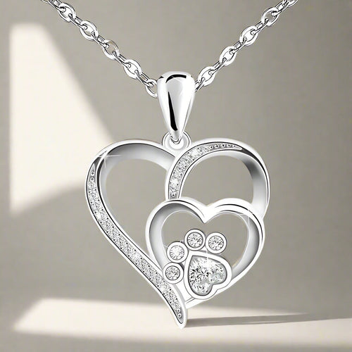 Collar de Plata de Ley con Pata y Corazón con Circonitas