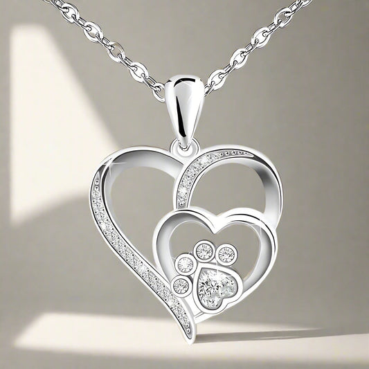 Collar de Plata de Ley con Pata y Corazón con Circonitas