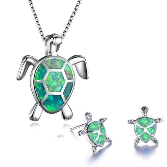 Conjunto de joyas de tortuga marina de ópalo 